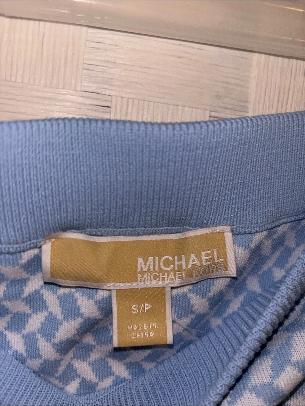 Michael Kors Light Blue & White Patterned Knit Midi Skirt